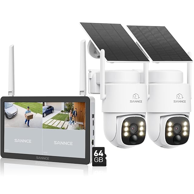 SANNCE-Set mit zwei schwenkbaren Solarkameras, Solarpanels und Rekorder mit 10,1-Zoll-Bildschirm
